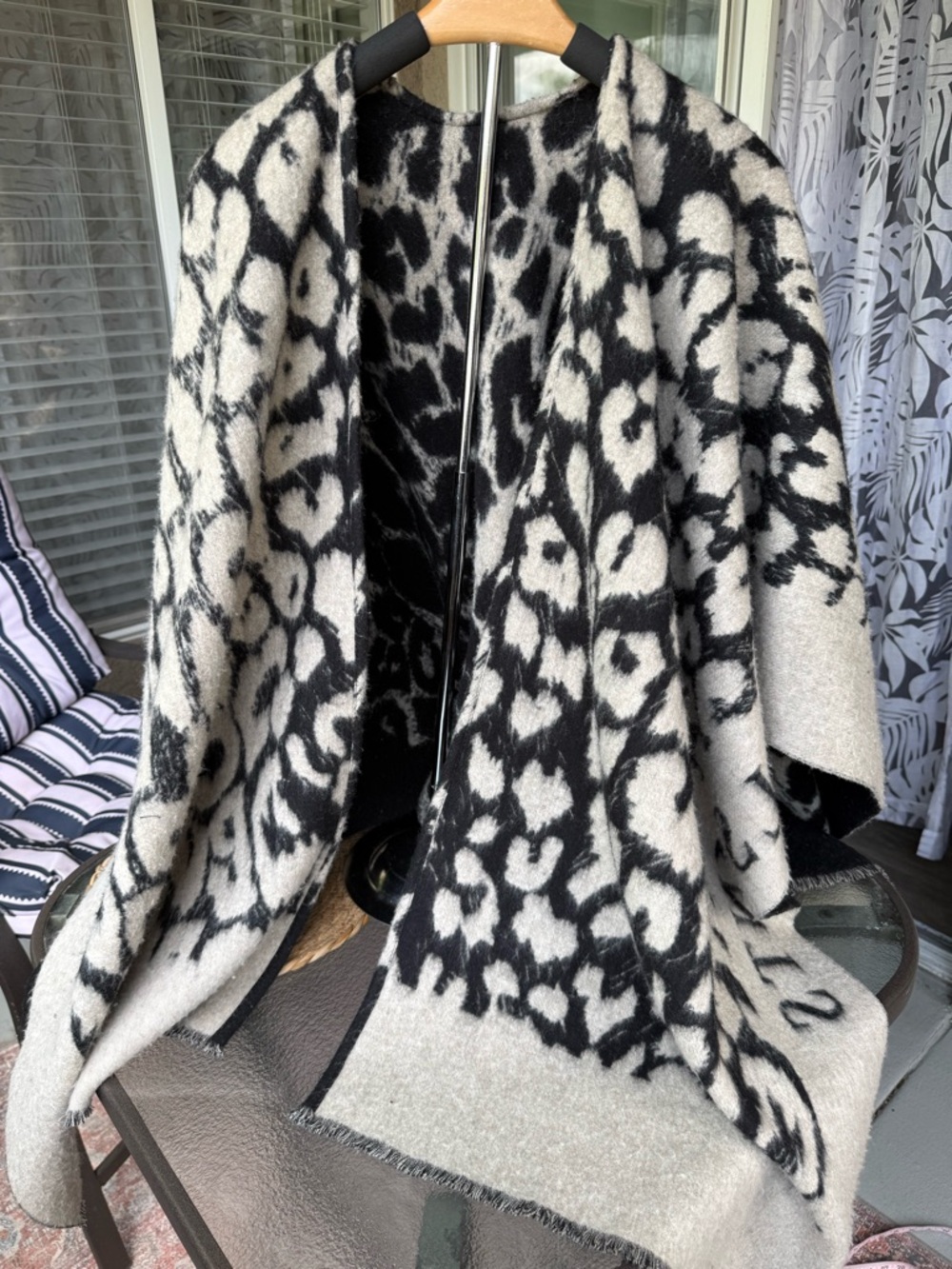 All Saints Black & Cream Leopard Print poncho style wrap - Picture 10 of 11